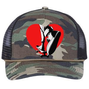 I Love My Skateboard Skateboarding Lover Valentines Day Retro Rope Trucker Hat Cap