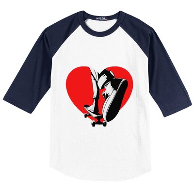 I Love My Skateboard Skateboarding Lover Valentines Day Baseball Sleeve Shirt