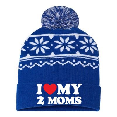 I Love My 2 Moms Gift USA-Made Snowflake Beanie