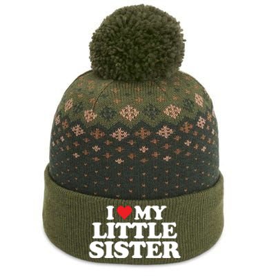 I Love My Little Sister Heart Funny Fun Gift The Baniff Cuffed Pom Beanie