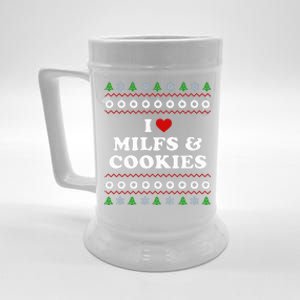 I Love Milfs and Cookies  Funny Ugly Xmas Sweater Humor Pun Swea Beer Stein