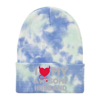 I Love My Awesome Husband Couple Matching Valentines Day Gift Tie Dye 12in Knit Beanie