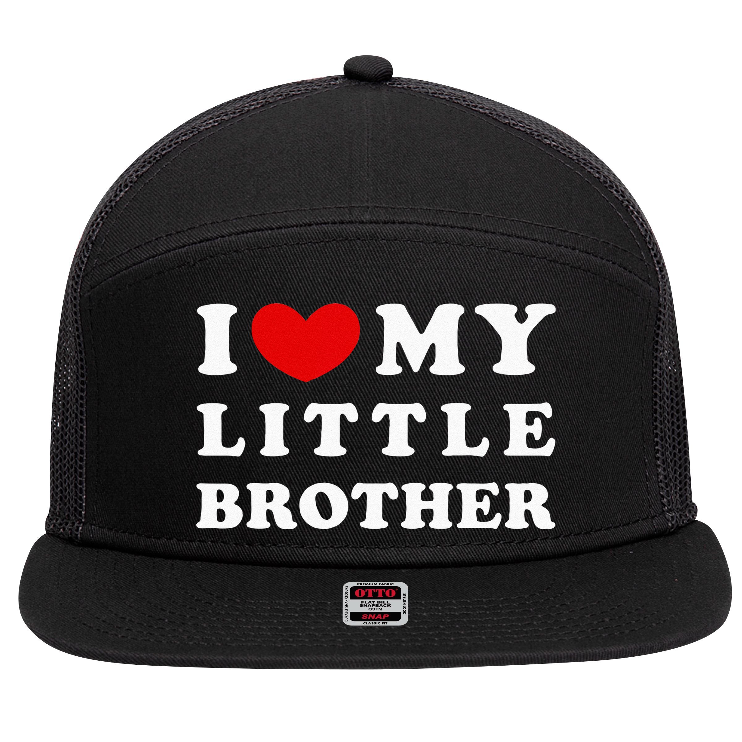 I Love My Little Brother I Heart My Little Brother 7 Panel Mesh Trucker Snapback Hat