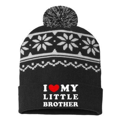 I Love My Little Brother I Heart My Little Brother USA-Made Snowflake Beanie