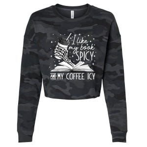 I Like My Books Spicy And My Coffee Icy Skeleton Book Lovers Cropped Pullover Crew