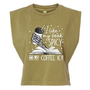 I Like My Books Spicy And My Coffee Icy Skeleton Book Lovers Garment-Dyed Women's Muscle Tee