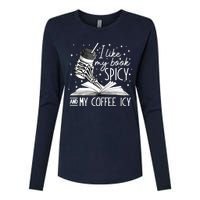 I Like My Books Spicy And My Coffee Icy Skeleton Book Lovers Womens Cotton Relaxed Long Sleeve T-Shirt