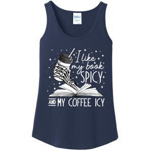 I Like My Books Spicy And My Coffee Icy Skeleton Book Lovers Ladies Essential Tank