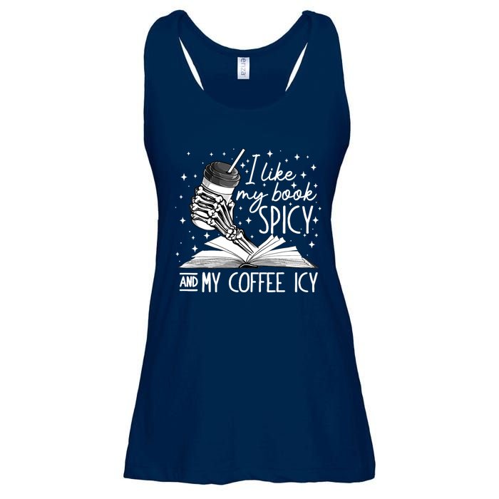 I Like My Books Spicy And My Coffee Icy Skeleton Book Lovers Ladies Essential Flowy Tank