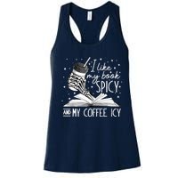 I Like My Books Spicy And My Coffee Icy Skeleton Book Lovers Women's Racerback Tank