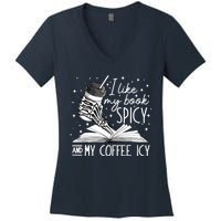 I Like My Books Spicy And My Coffee Icy Skeleton Book Lovers Women's V-Neck T-Shirt