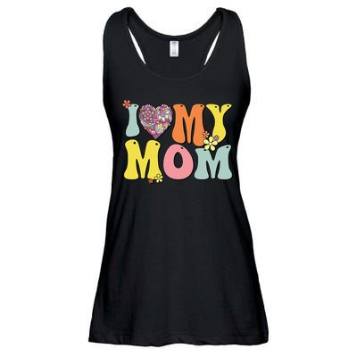 I Love My Mom I Heart My Mom Retro Groovy Mother's day Ladies Essential Flowy Tank