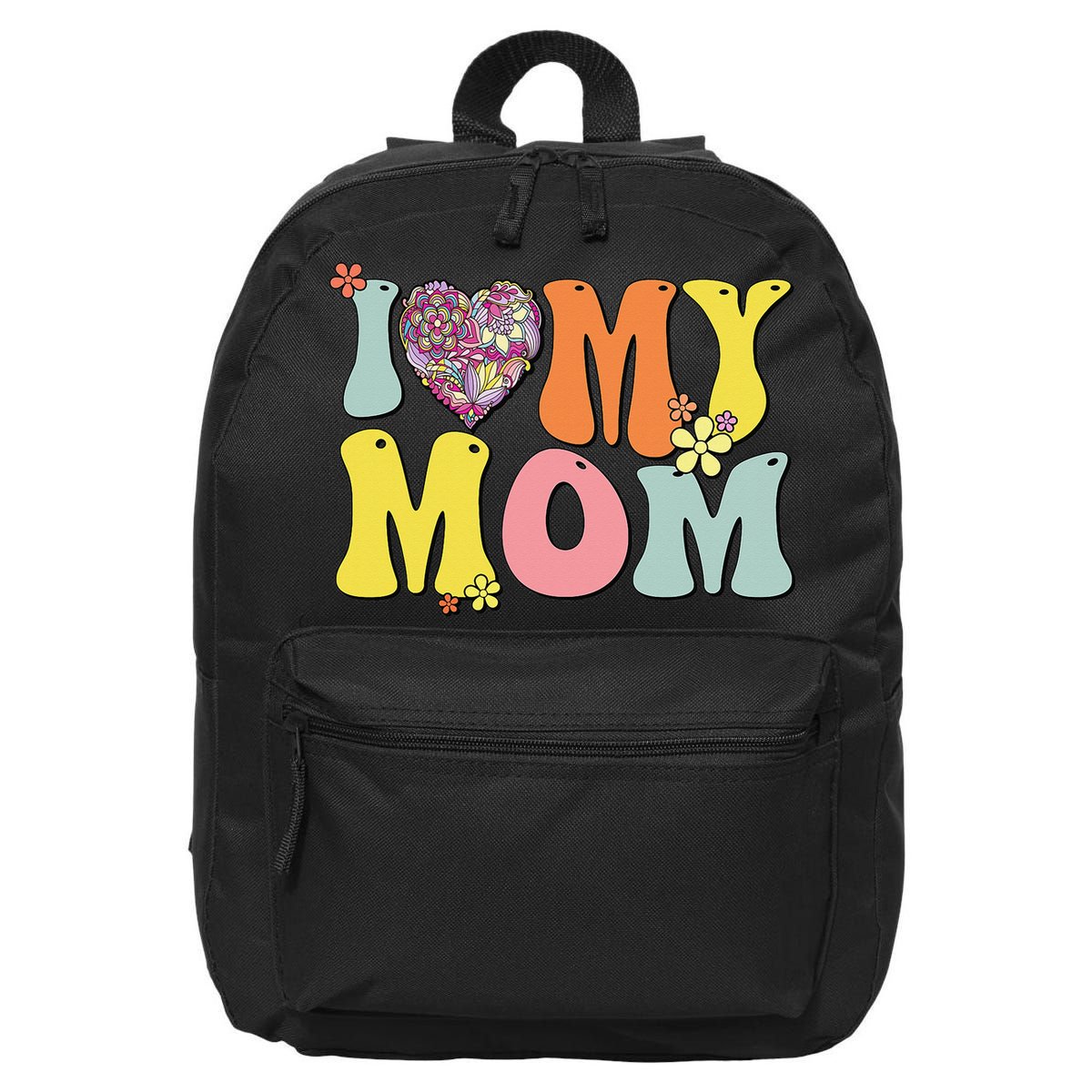 I Love My Mom I Heart My Mom Retro Groovy Mother's day 16 in Basic Backpack