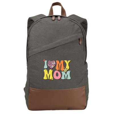 I Love My Mom I Heart My Mom Retro Groovy Mother's day Cotton Canvas Backpack