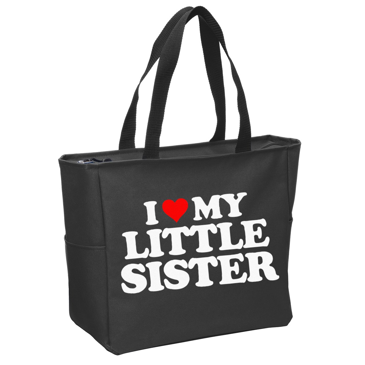 I Love My Little Sister Heart Funny Fun Gift Tee Zip Tote Bag