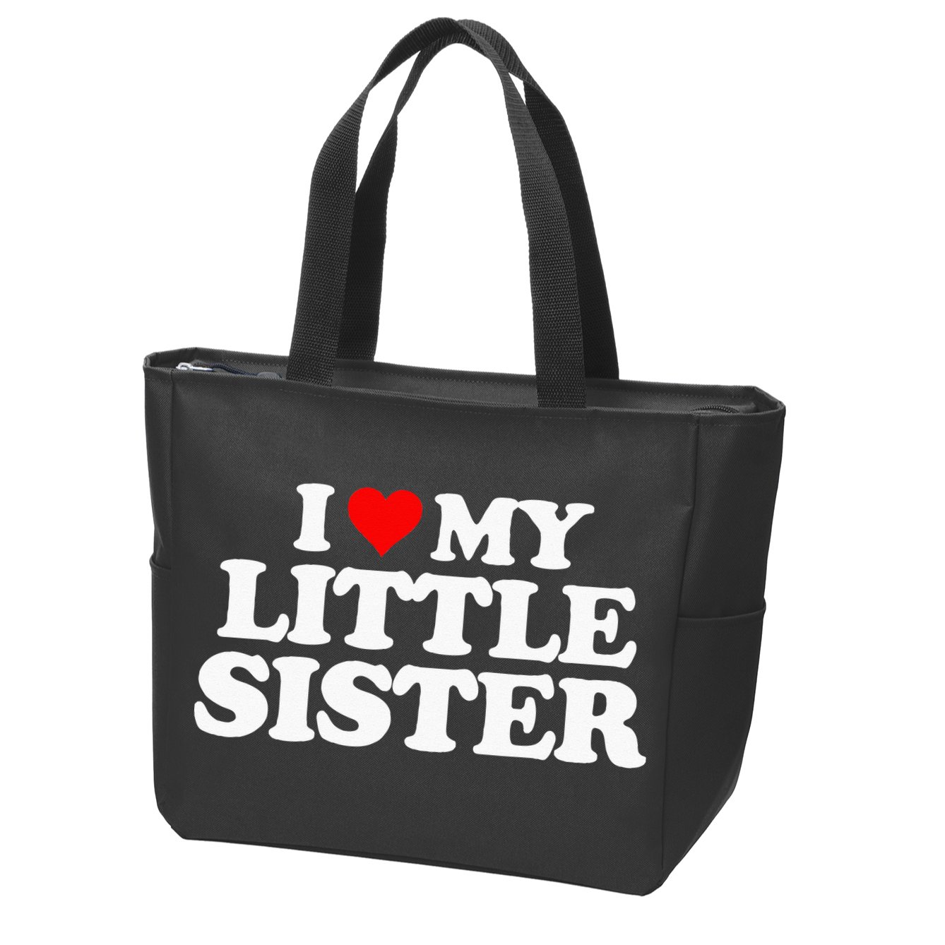 I Love My Little Sister Heart Funny Fun Gift Tee Zip Tote Bag