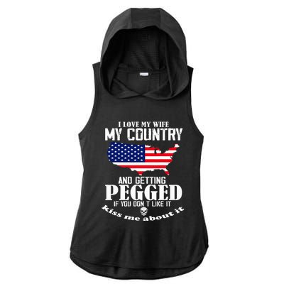 I Love My Wife My Country And Getting Pegged Ladies PosiCharge Tri-Blend Wicking Draft Hoodie Tank