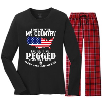 I Love My Wife My Country And Getting Pegged Women's Long Sleeve Flannel Pajama Set 