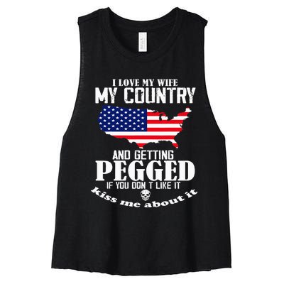 I Love My Wife My Country And Getting Pegged Women's Racerback Cropped Tank