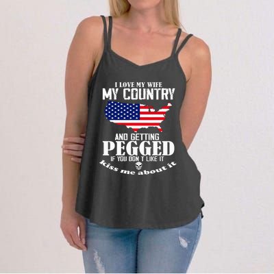 I Love My Wife My Country And Getting Pegged Women's Strappy Tank