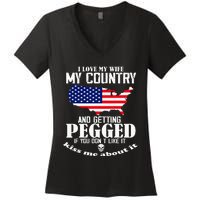 I Love My Wife My Country And Getting Pegged Women's V-Neck T-Shirt