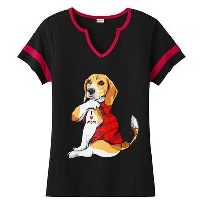 I Love Mom Tattoo Beagle Dog Lover Ladies Halftime Notch Neck Tee