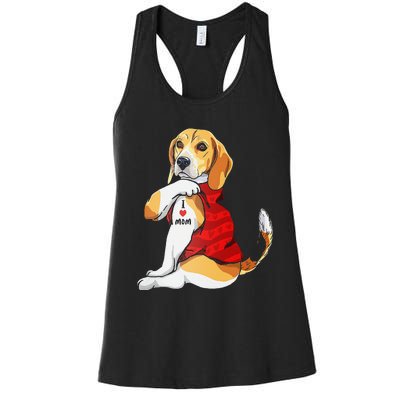 I Love Mom Tattoo Beagle Dog Lover Women's Racerback Tank