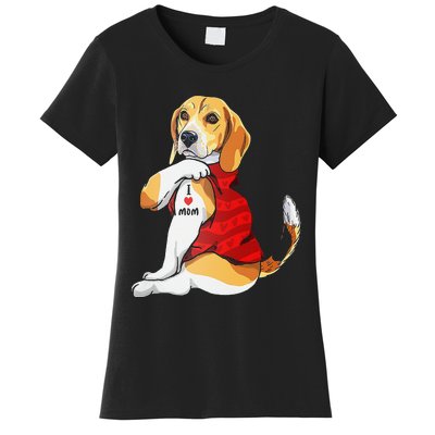 I Love Mom Tattoo Beagle Dog Lover Women's T-Shirt