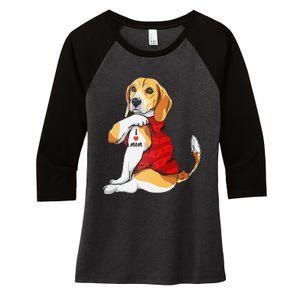 I Love Mom Tattoo Beagle Dog Lover Women's Tri-Blend 3/4-Sleeve Raglan Shirt