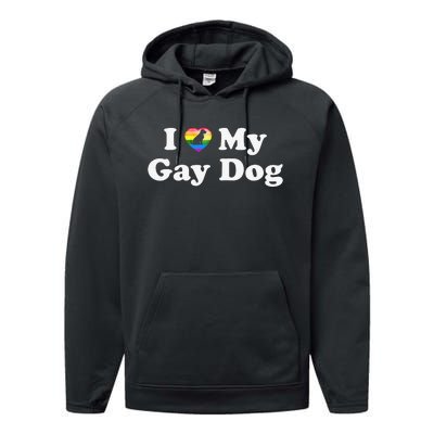 I Love My Gay Dog Heart Funny LGBT Pet Pride Proud Parent Performance Fleece Hoodie