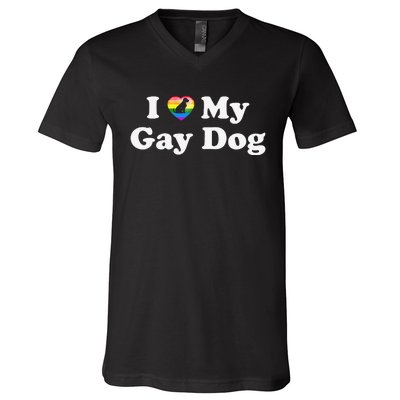 I Love My Gay Dog Heart Funny LGBT Pet Pride Proud Parent V-Neck T-Shirt