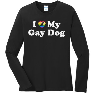 I Love My Gay Dog Heart Funny LGBT Pet Pride Proud Parent Ladies Long Sleeve Shirt