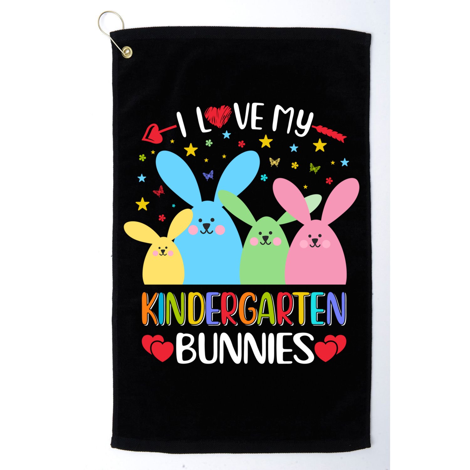 I Love My Kindergarden Bunnies Funny Teacher School Design Gift Golf Towel