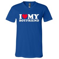 I Love My Boyfriend Gift I Heart My Boyfriend Gift Bf Gift V-Neck T-Shirt