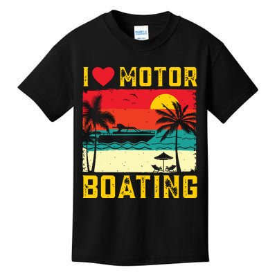 I Love Motor Boating Funny Boating Vintage Boat Captain Kids T-Shirt