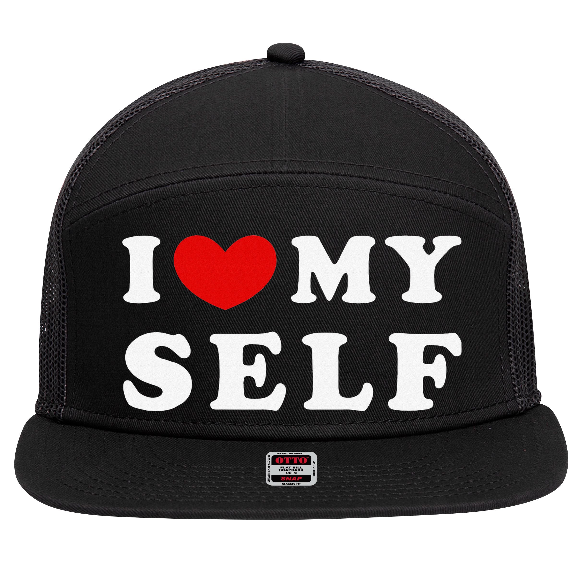 I Love Myself I Heart Myself 7 Panel Mesh Trucker Snapback Hat