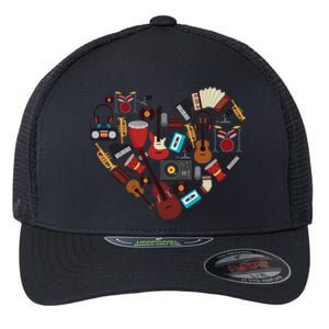 I Love Music Musical Instruts Heart Teacher Musician Gift Funny Gift Flexfit Unipanel Trucker Cap