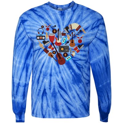 I Love Music Musical Instruts Heart Teacher Musician Gift Funny Gift Tie-Dye Long Sleeve Shirt