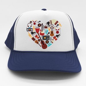 I Love Music Musical Instruts Heart Teacher Musician Gift Funny Gift Trucker Hat