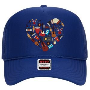 I Love Music Musical Instruts Heart Teacher Musician Gift Funny Gift High Crown Mesh Back Trucker Hat