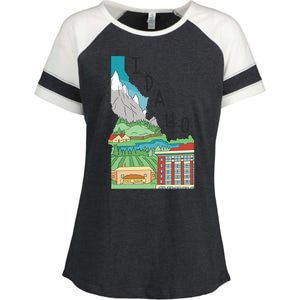 Idaho Landscape Map Enza Ladies Jersey Colorblock Tee