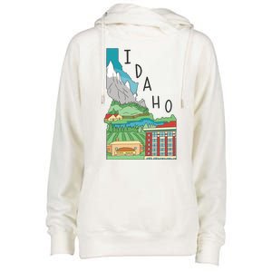 Idaho Landscape Map Womens Funnel Neck Pullover Hood