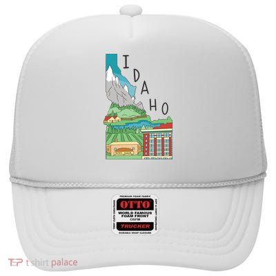 Idaho Landscape Map High Crown Mesh Back Trucker Hat