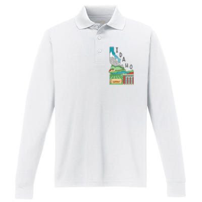 Idaho Landscape Map Performance Long Sleeve Polo