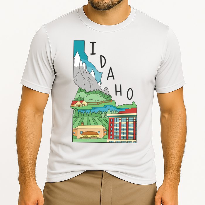 Idaho Landscape Map Cooling Performance Crew T-Shirt