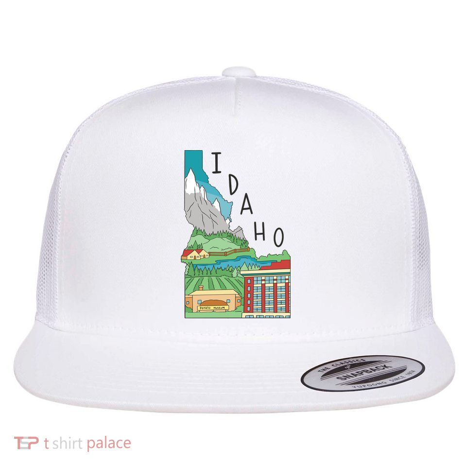 Idaho Landscape Map Flat Bill Trucker Hat