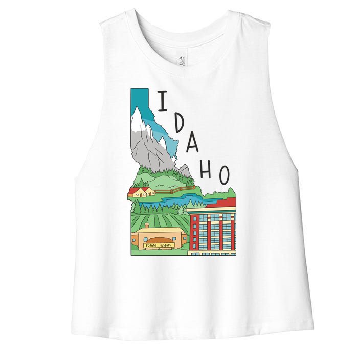 Idaho Landscape Map Women's Racerback Cropped Tank