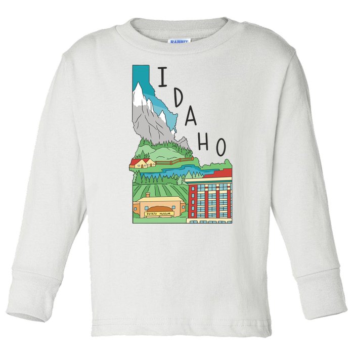 Idaho Landscape Map Toddler Long Sleeve Shirt