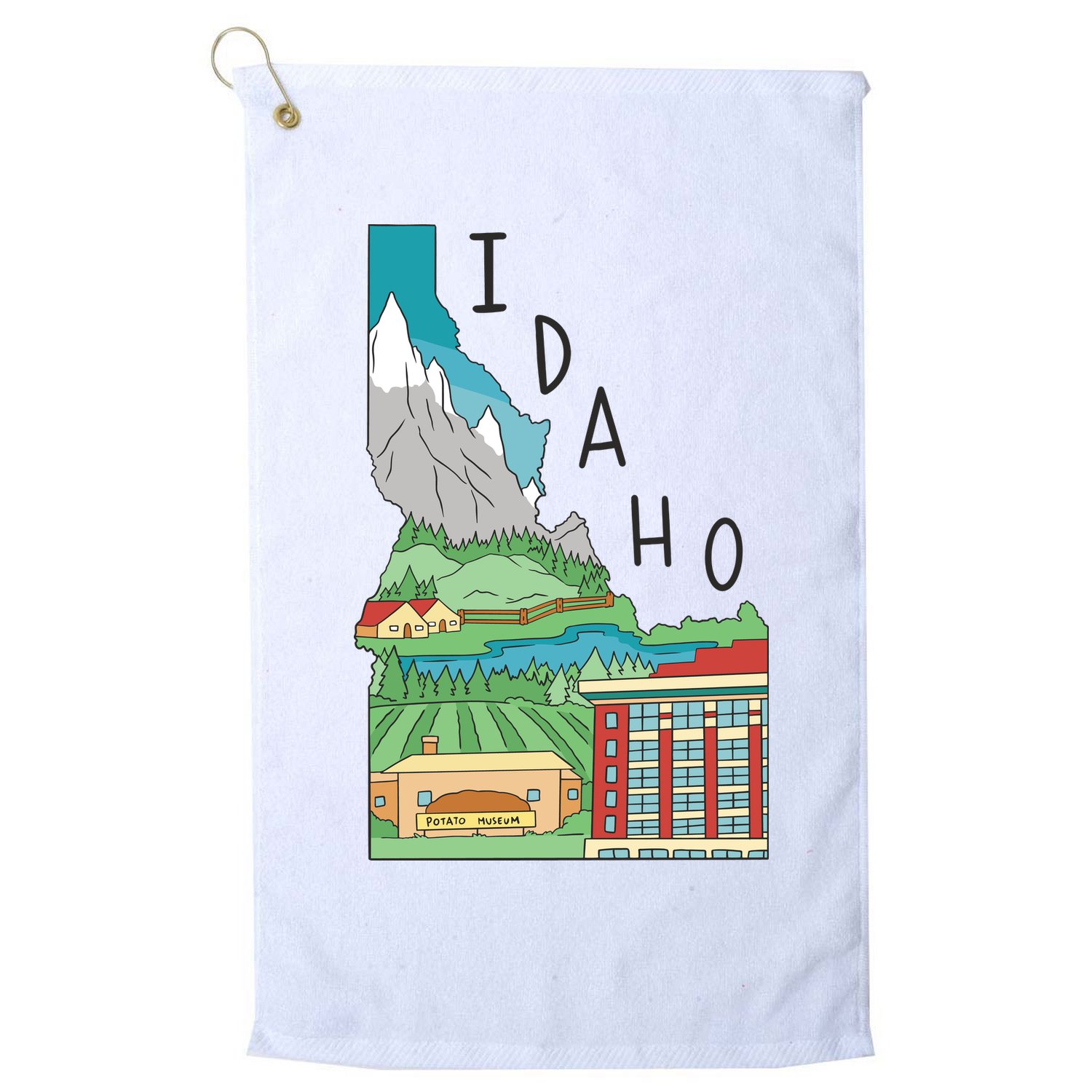 Idaho Landscape Map Golf Towel