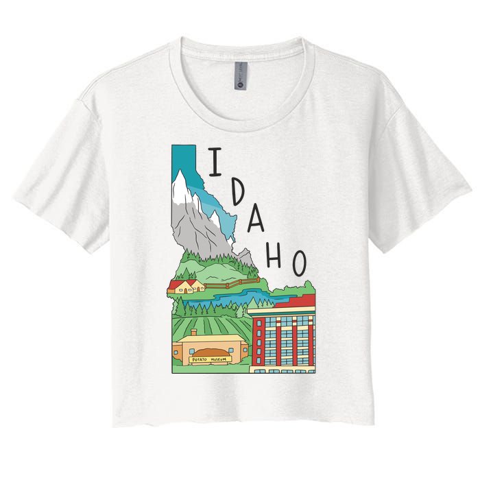 Idaho Landscape Map Women's Crop Top Tee